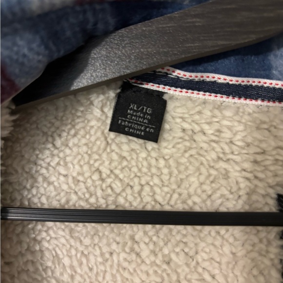 Buffalo David Bitton Sherpa Lined Plaid Flannel Jacket Shirt XL Red White Blue - Picture 4 of 7